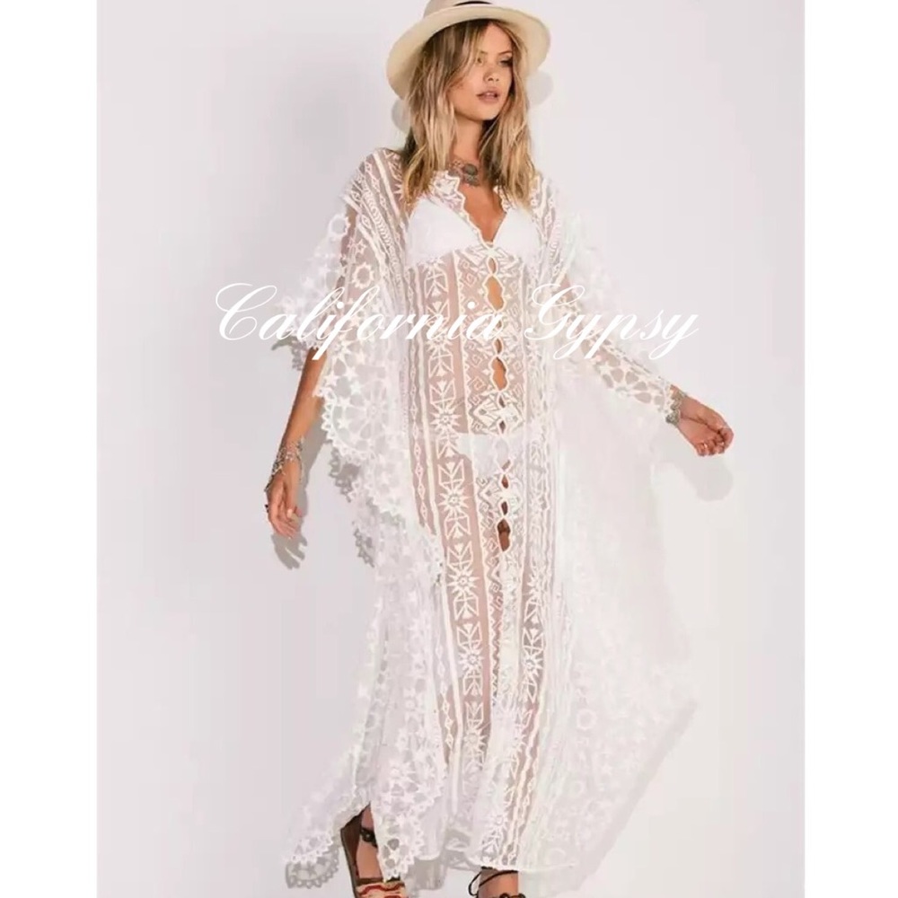 Kaftan Vintage Lace Bohemian Gypsy Coverup - Picture 8 of 12